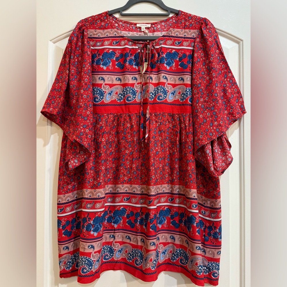 Jodifl Red Flutter Sleeve Blouse